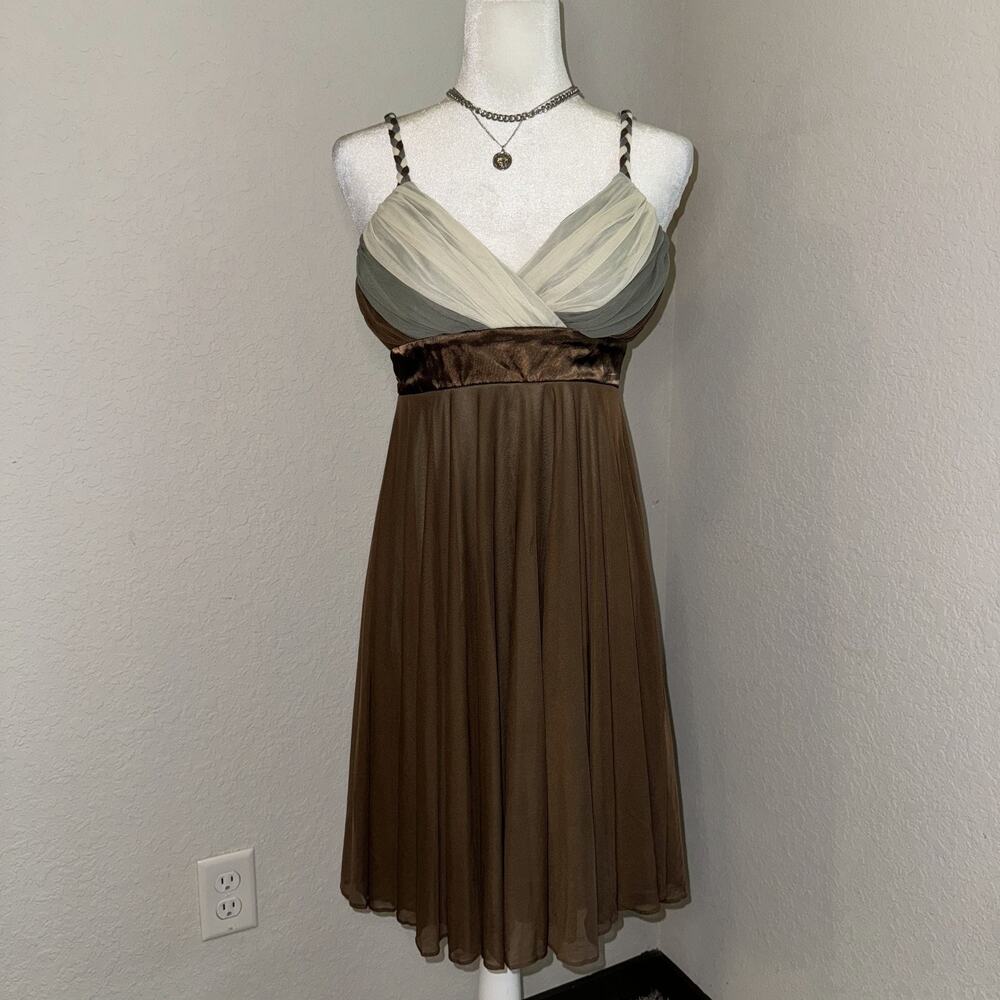 VTG Studio Y Y2K Dress Women's Medium Brown Fairy Tied Waist Braided Straps Boho